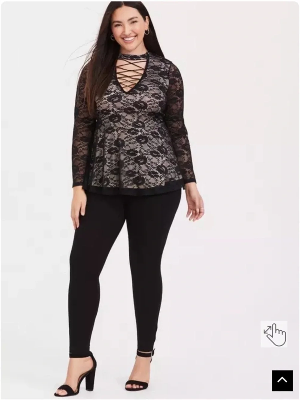 Torrid Plus Size Black Lace Peplum Top with Crisscross Neckline